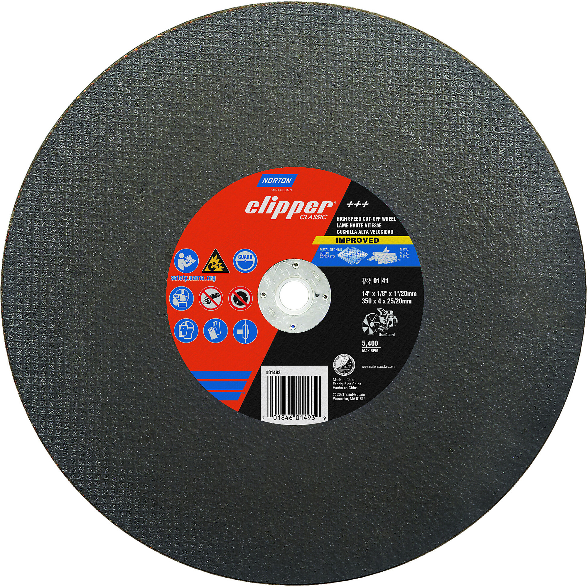 Norton Clipper Classic, High Speed Cut-Off Wheel, Wheel Diameter 14 in, Arbor Size Multiple, Wheels (qty.) 1 Model# 70184601493